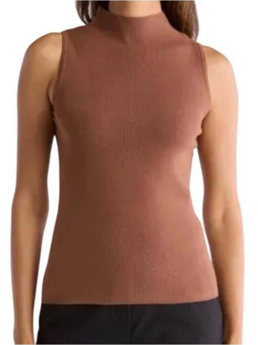 T Tahari NWT Womens Mock Neck Sleeveless Knit Sweater Top Hazelnut Brown Medium